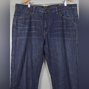 Sean John Men’s Jeans Sz 40 Wow Pattern Relax Fit Blue Denim Leather Trim Pocket